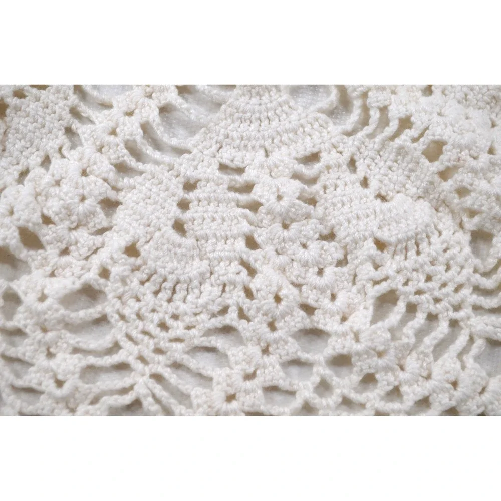 Vintage Round White & Yellow Handmade Crochet Doily 22